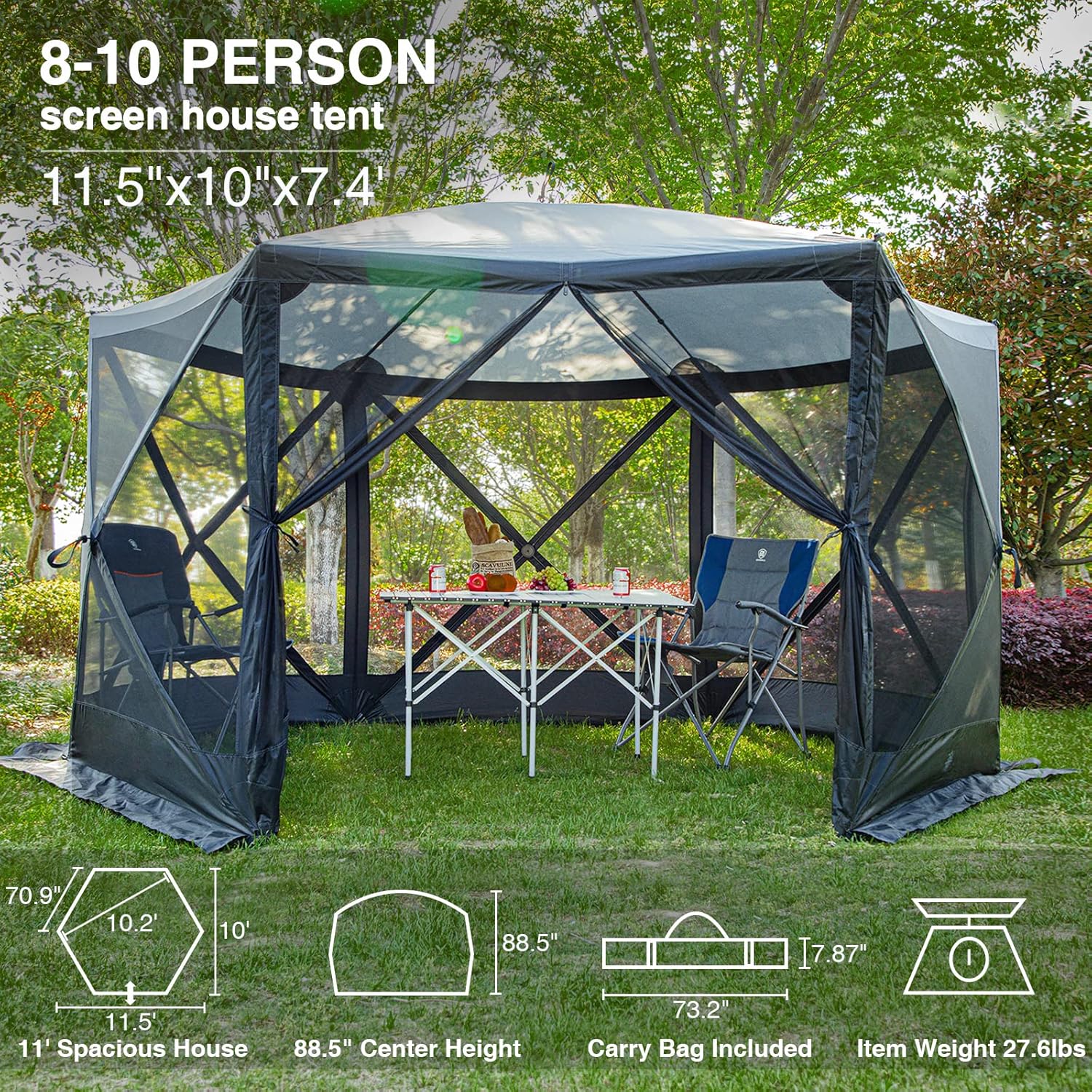 EVER ADVANCED Pop Up Gazebo Screen House Tent for Camping 8-10 Person Instant Canopy Shelter with Netting Portable for Outdoor, Backyard