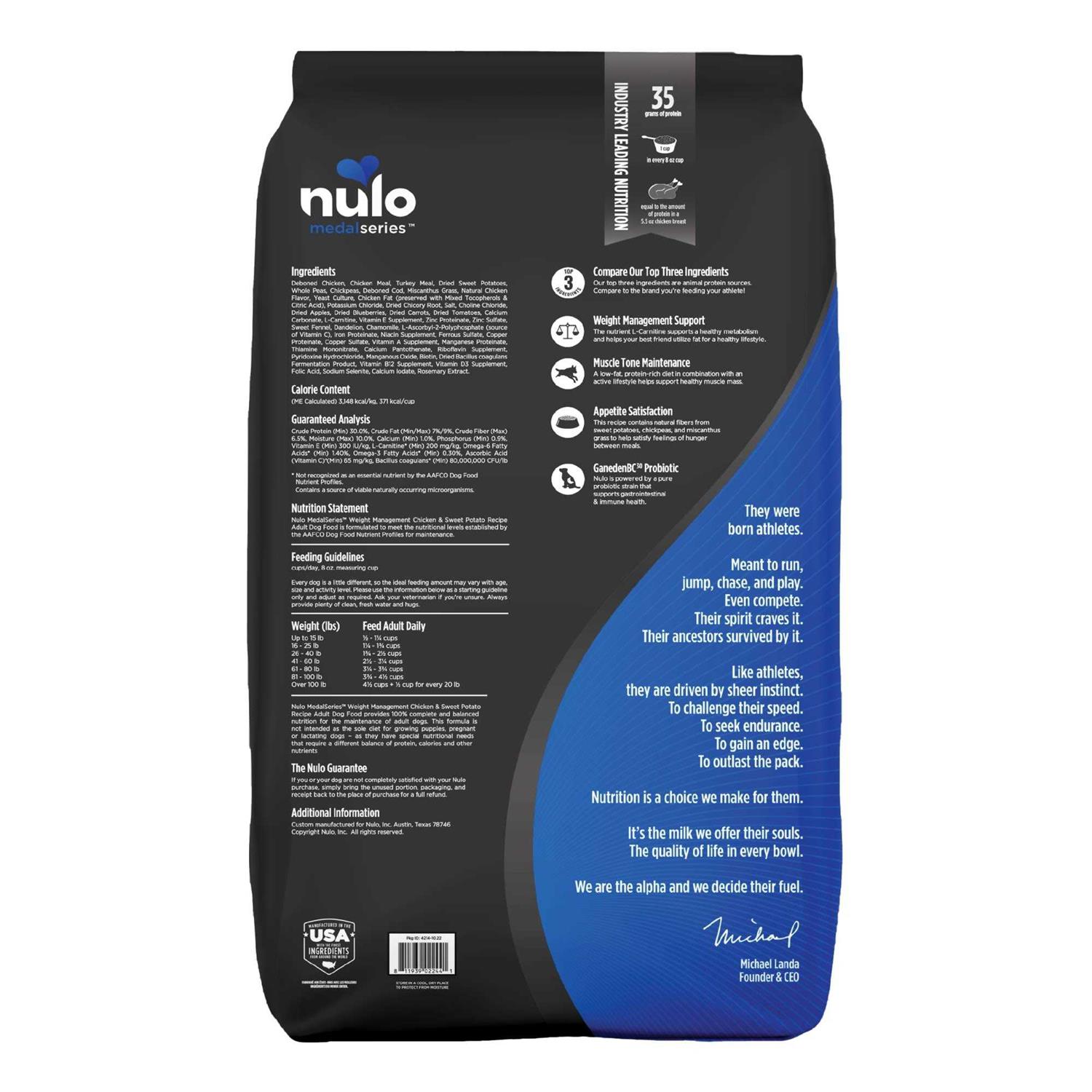 Nulo MedalSeries Grain-Free Weight Management Chicken &amp; Sweet Potato Adult Dry Dog Food - Pet Supplies online store