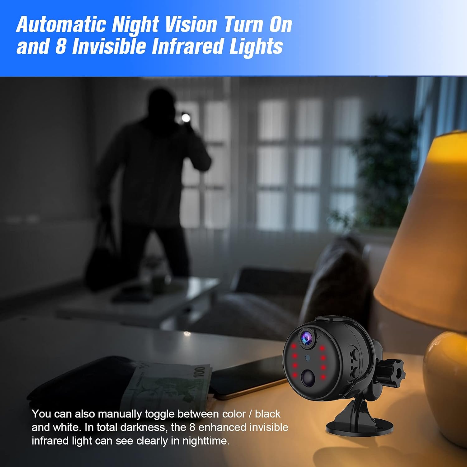 Mini Wireless Indoor Security Camera, 4K HD WiFi Surveillance Cameras, Smallest Portable Nanny Cam with Audio, Free Cloud Storage, Auto Night Vision/ Motion Detection Alerts for Home/Baby/Car Pack of 2