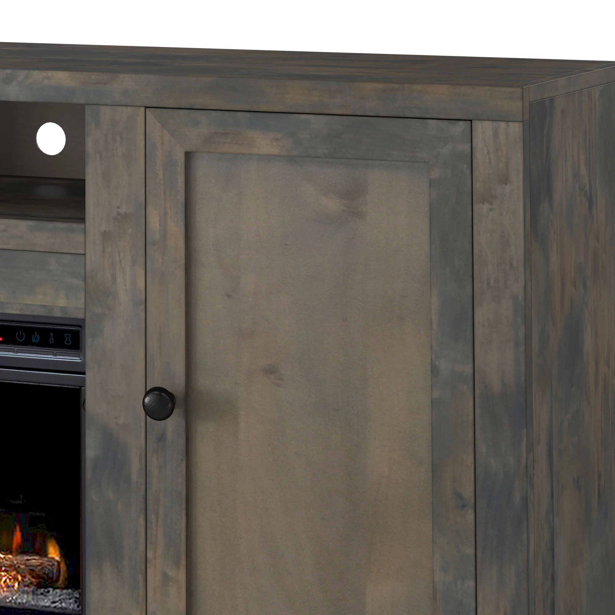 BVH 85 inch Fireplace TV Stand for 75 inch Tv's , Rustic, No Assembly Required, Solid Wood and Veneers, Barnwood