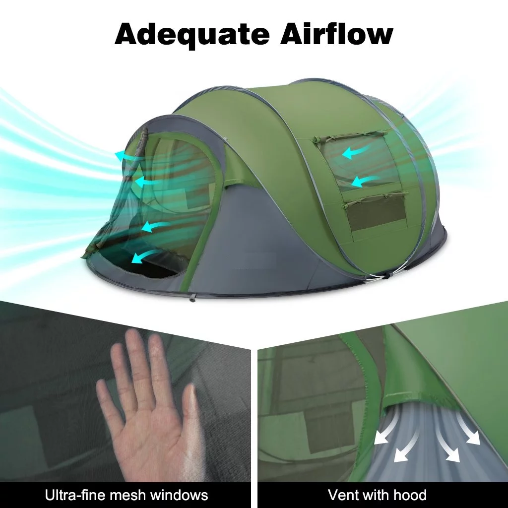 4 Person Easy Pop up Tent Waterproof Automatic Setup 2 Doors-Instant Family Tents for Camping Hiking & Traveling