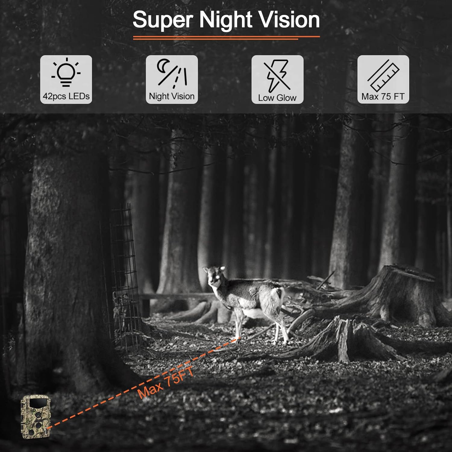 JOH 4K 32MP Trail Camera, WiFi Bluetooth Hunting Game Camera with Low Glow Night Vision, 0.2s Trigger Motion Activated, IP66 Waterproof Deer Camera for Outdoor Wildlife Scouting, Monitoring, Security