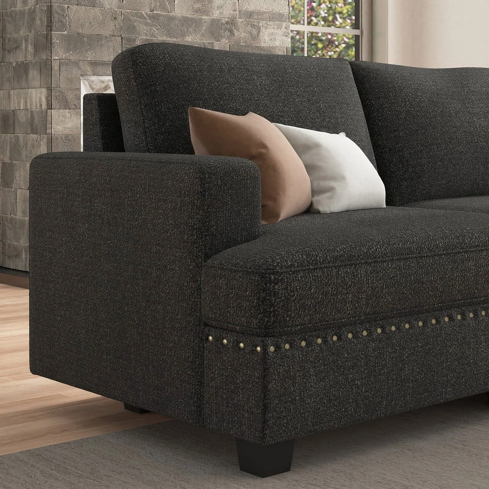 Nolany Modern U Shaped Modular Sectional Sofa with Storage Ottoman for Small Space, Dark Grey