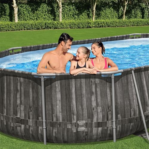 Bestway Power Steel 16' x 10' x 42" Rectangular Metal Frame Above Ground Swimming Pool Set with 1000 GPH Filter Pump, Ladder, and Pool Cover