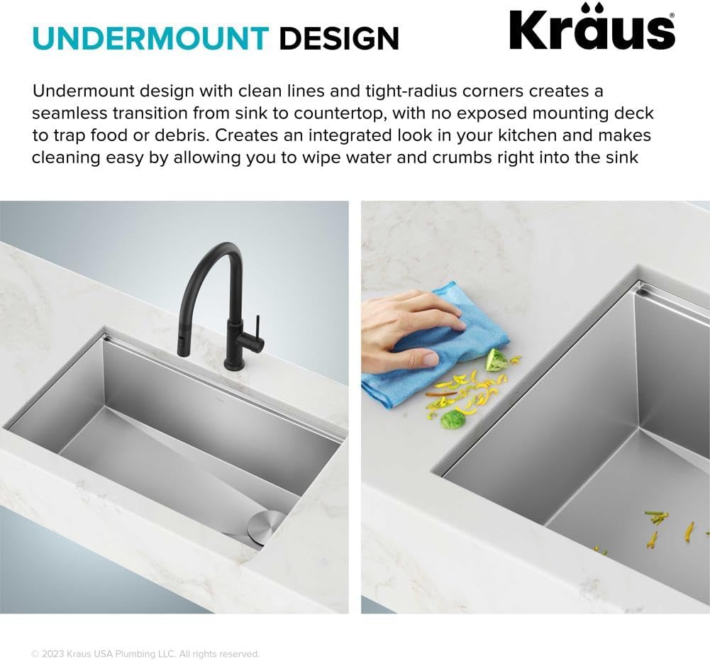 KRAUS Kore 28 Inch Undermount Workstation 16 Gauge Stainless Steel Single Bowl Stainless Steel Kitchen Sink with Accessories, KWU110-28