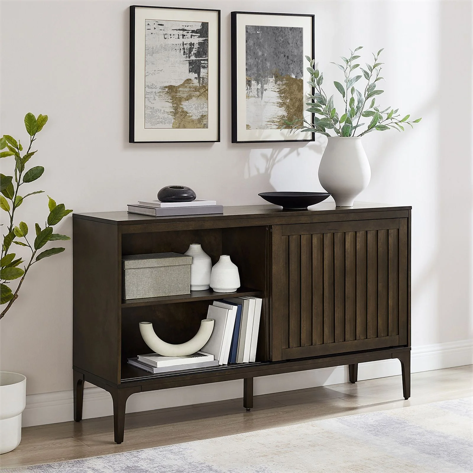 Crosley Furniture Asher Modern Particle Board Wood Sideboard in Dark Brown