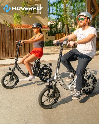 HOVERFLY H3 16" Electric Bike, Max 28Miles Range(Pedal-Assist) Folding E-Bike with Removable Battery, Front Suspension and Commuter Electric Bicycle Adults