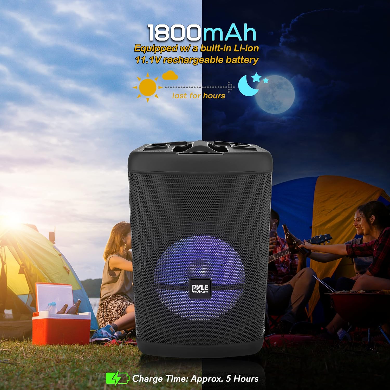 Pyle Portable Bluetooth PA Speaker - 500W 15” Rechargeable Outdoor BT Karaoke Audio System - TWS, Party Lights, LED Display, FM/AUX/MP3/USB/SD, 6.5mm in, Carry Handle - Wireless Mic, Remote Control