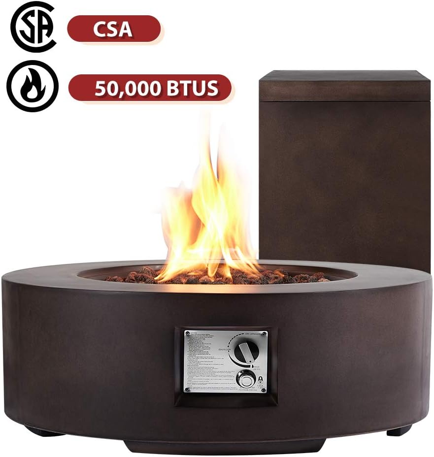 AVAWING 30in Outdoor Propane Fire Pit, 50,000 BTU Auto-Ignition Gas Fire Table w/ Weather-Resistant Pit Cover, Lava Rocks, CSA Certification