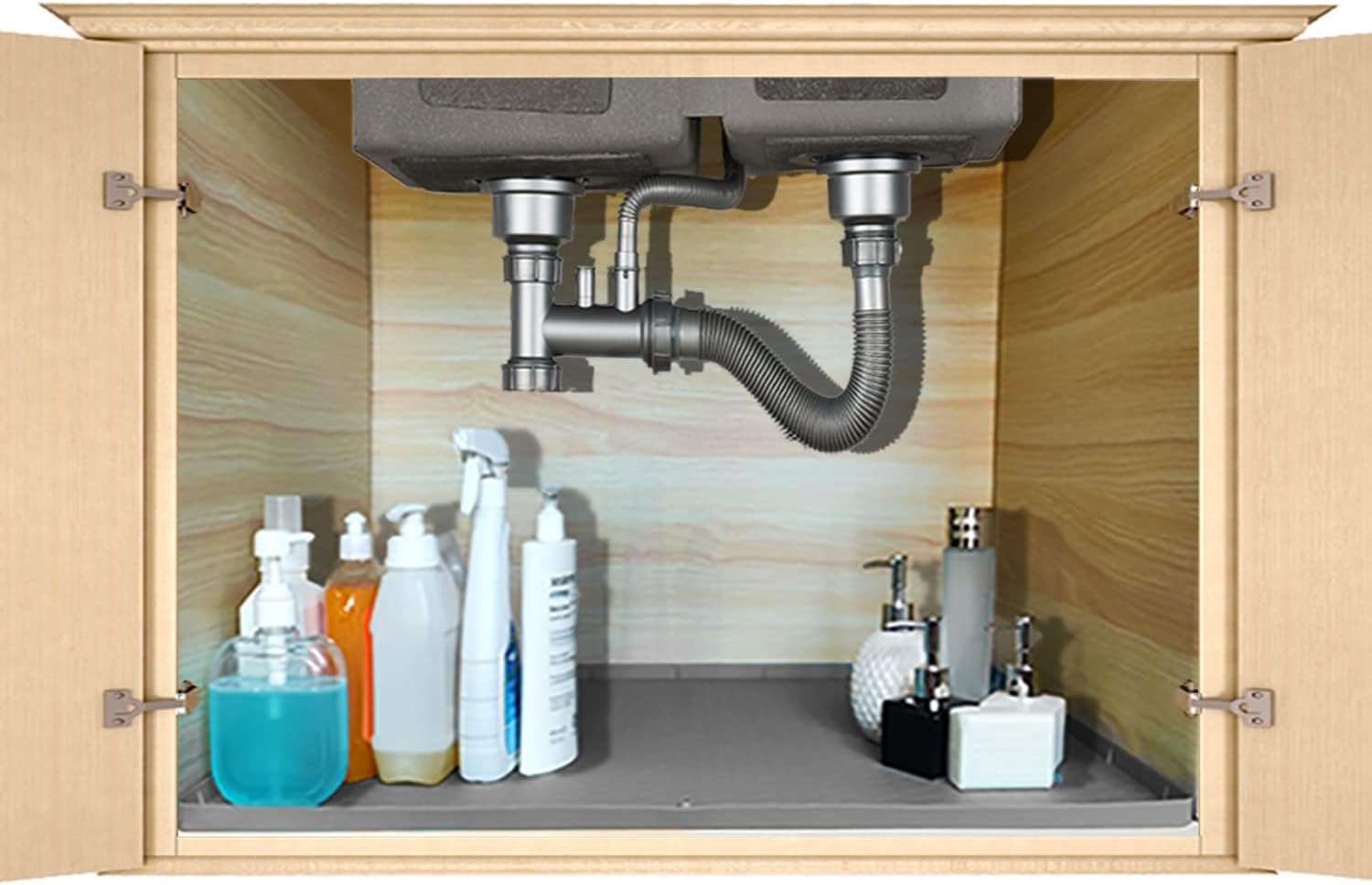 Kapasocap Silicone Under Sink Mat for Kitchen Cabinet Waterproof, 34" x 22" Under Sink Liner Cabinet Mat Cabinet Protector, Silicone Sink Mats for Kitchen, Bathroom(Grey)