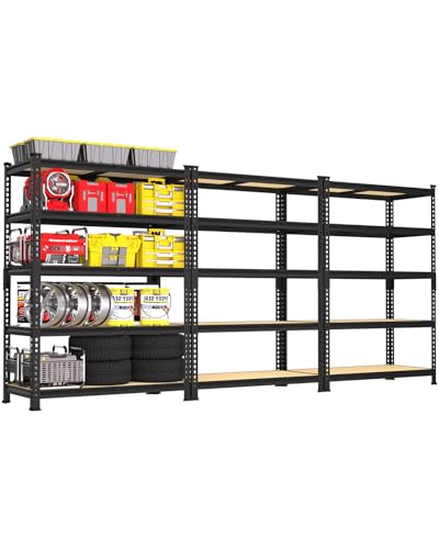 PrimeZone 2 Pack Storage Shelves 48" x 24" x 72" - 5 Tier Heavy Duty Adjustable Garage Storage Shelving, Metal Storage Utility Rack Shelf Unit for Warehouse Pantry Closet Kitchen, Black