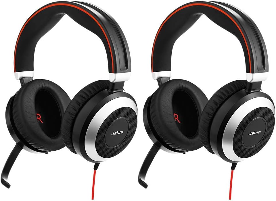 Jabra Evolve 80 MS Wired Headset Professional Telephone Headphones with Unrivalled Noise Cancellation for Calls and Music, Features World Class Speakers and All Day Comfort (Single Pack)