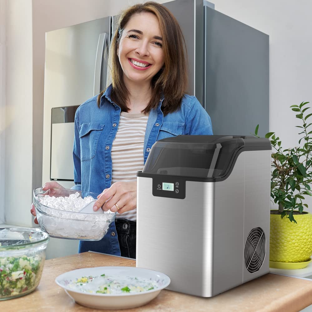 Nugget Ice Machine, Ice Maker Countertop, Max 44 lb/Day 3Qt Water Reservoir, Self Cleaning & Auto Water Refill, Portable Ice Maker Machine with Ice Scoop and Ice Basket for Party, RV, Home Kitchen