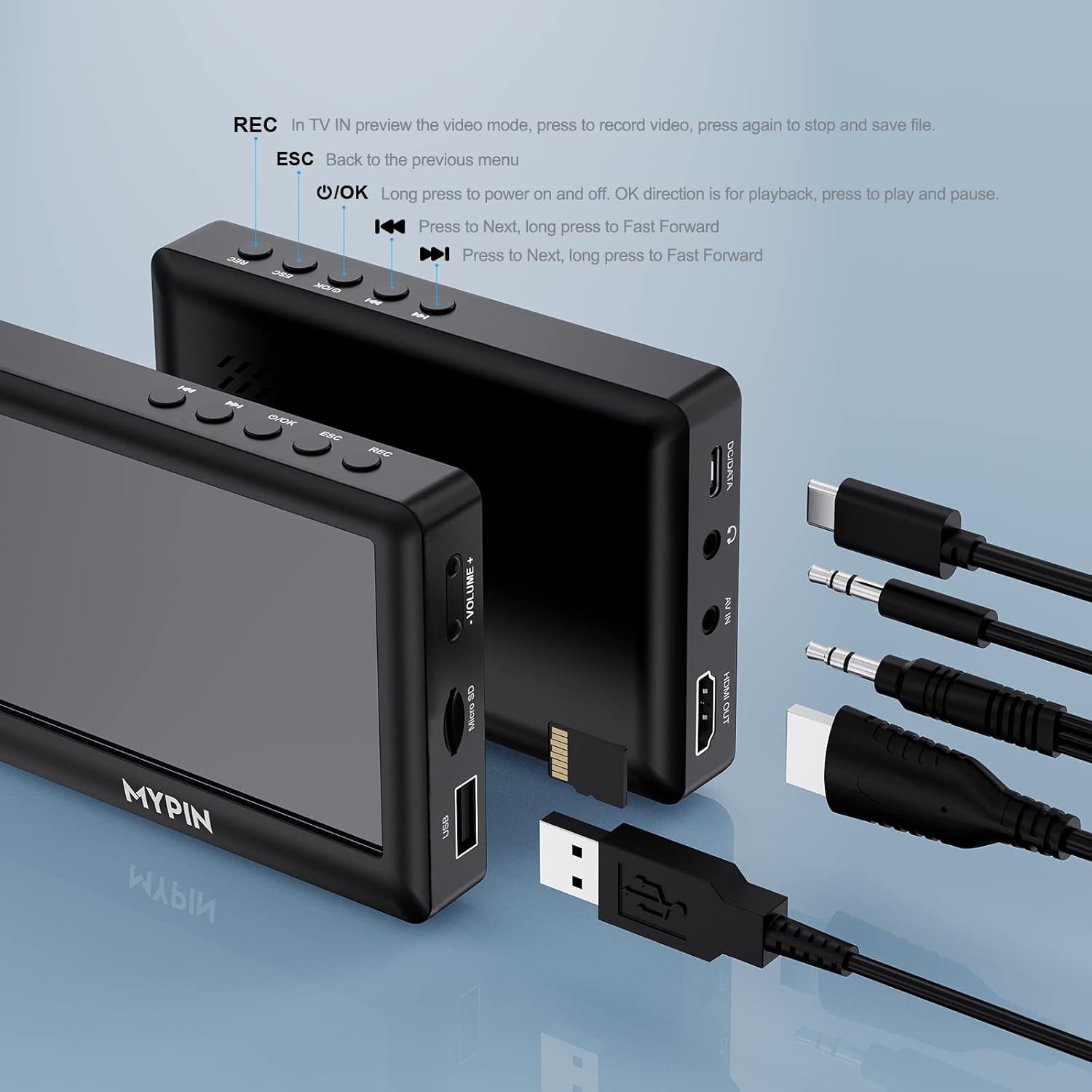 Video to Digital Converter, 4.3" AV Video Capture Box/Video Player, Record Video from VHS, HI8, Camcorder, Set Top Box or Any Source, Analog Video to Digital Converter, Built-in Stereo Speakers Mic-in