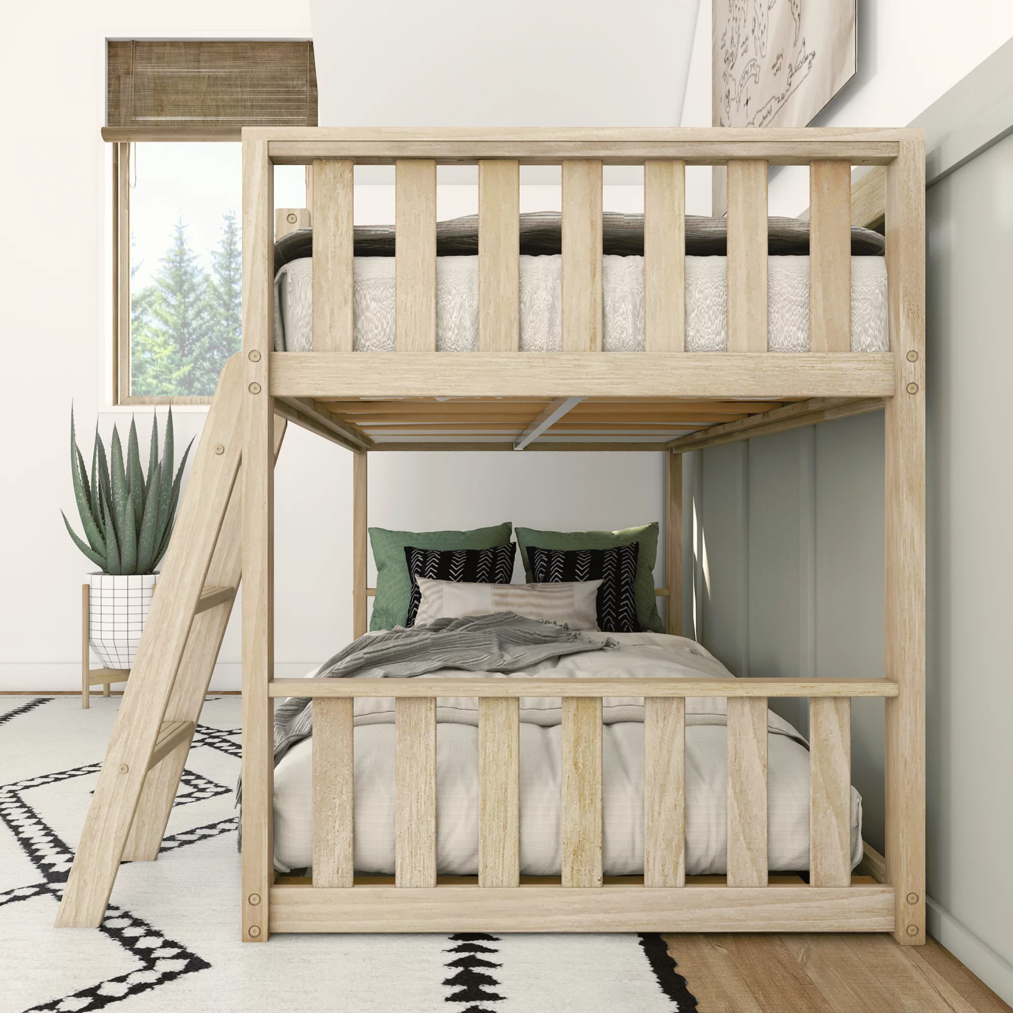 Max & Lily Scandinavian Twin over Twin Bunk Bed For Kids, Wood Bunk Beds with Ladder, Blonde