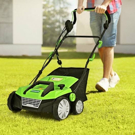 13 Amp Corded Scarifier 15x22 Electric Lawn Dethatcher with Dual Safety Switch-green