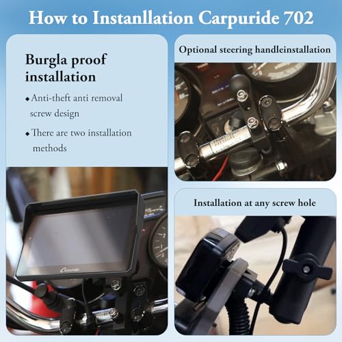 Carpuride W702 for Motorcycle, 7 inch Waterproof Touchscreen, Portable Carplay/Android Auto GPS Navigation for Motorbike, Support Dual Bluetooth, Car GPS, Siri, G00gle Assistant, TF-64G