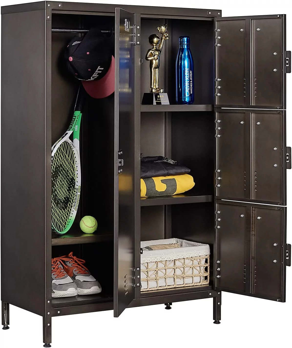STANI Metal Storage Cabinet, Storage Locker Employees Locker with 6 Doors, 47 Height Steel Cabinet with Lockable Doors, Storage Cabinet with Adjustable Feet for Home Office Gym Clothes