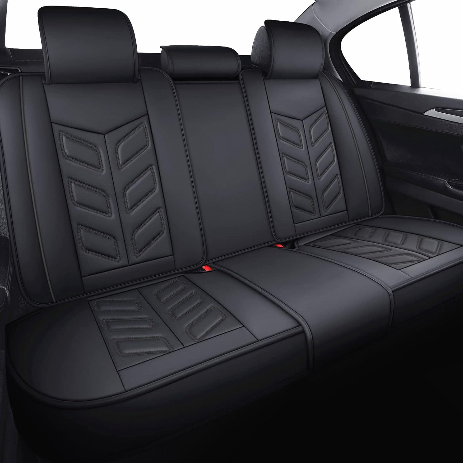 Leather Car Seat Covers, Waterproof Non-Slip Faux Leather Car Seat Cushion Protector Universal Fit for Most Sedan SUV Truck Pickup Airbag Compatible (Front Pair, Black+Red)
