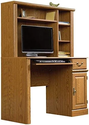 KHBIULIFE Home Office Computer Desk with Hutch  3 Adjustable Shelves for Small Space in Carolina Oak