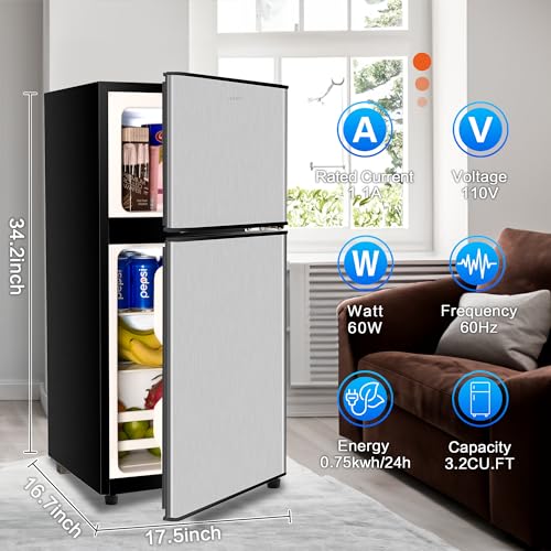 Anukis Compact Refrigerator 3.5 Cu Ft 2 Door Mini Fridge with Freezer For Apartment, Dorm, Office, Family, Basement, Garage