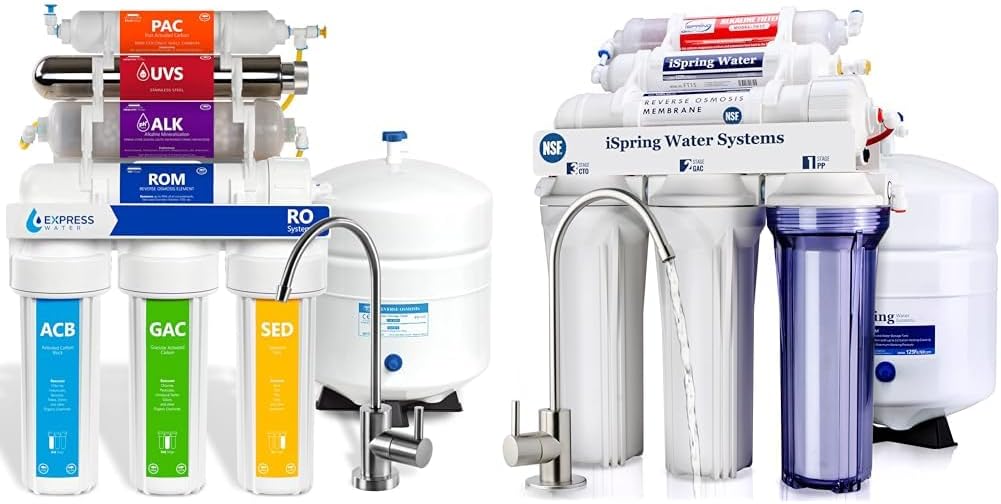 EXPRESS WATER UV Reverse Osmosis Water Filtration System & iSpring RCC7AK, NSF Certified 75 GPD, Alkaline 6-Stage Reverse Osmosis System