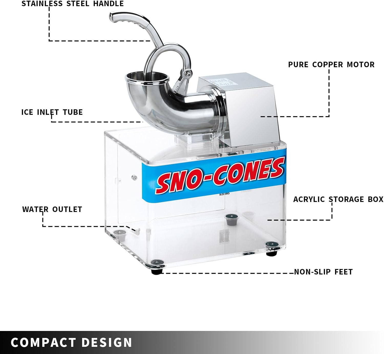 Snow Cone Machine Big Storage Box Ice Shaver Hotsell Shaved Ice Machine Dual Blade ETL plug Commercial Smoothies Ice Crusher Party Use 110V Business Use Summer Best Choice