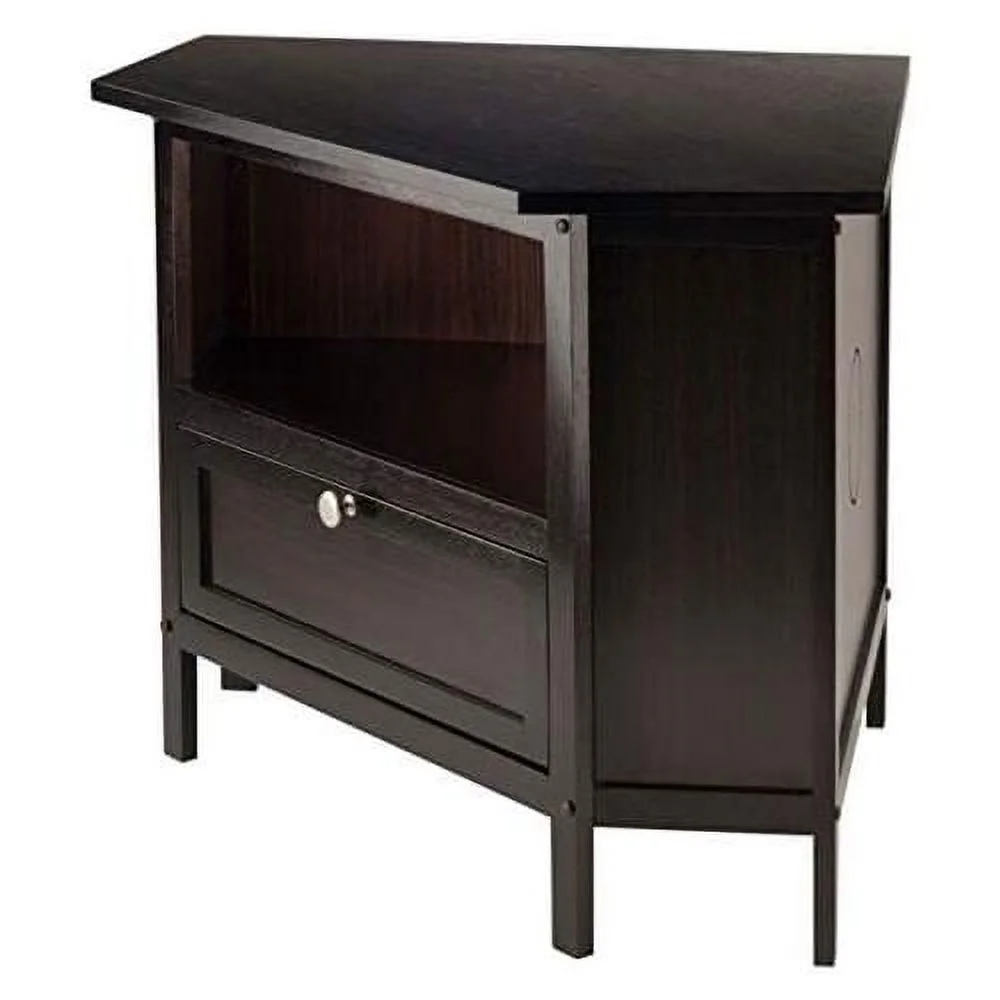 Wood Zena Corner TV Media Stand - Espresso, 27" TV Capacity, Open Shelf & Pull-Down Door, Wire-Access Grommet, Easy Assembly, 34.65" W X 23.94" D X 22.28" H
