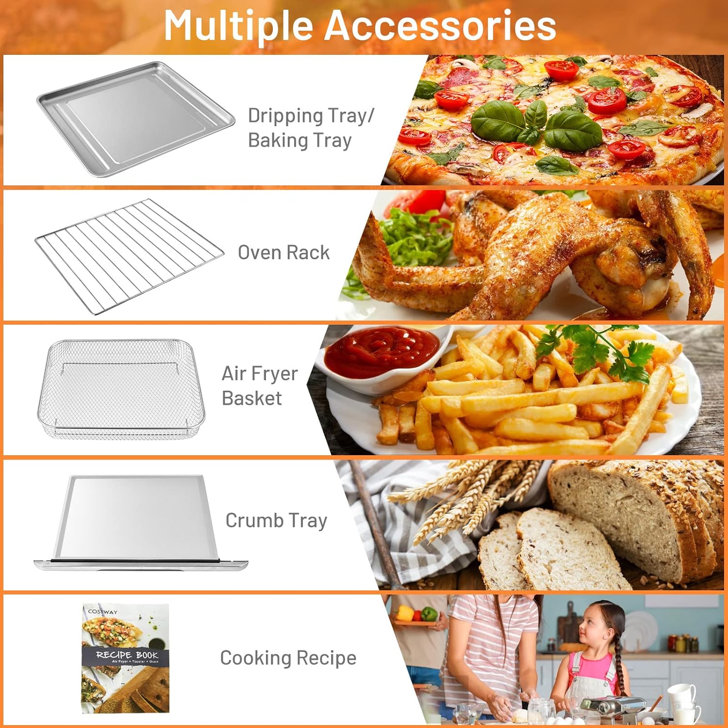 21.5 QT Air Fryer Toaster Oven, 7-in-1 Air Fryer Oven Combo w/Timer, Auto Shut-off, Accessories Recipe, Stainless Steel Convection Countertop Oven for Bake, Broil, Toast, Reheat, Fry