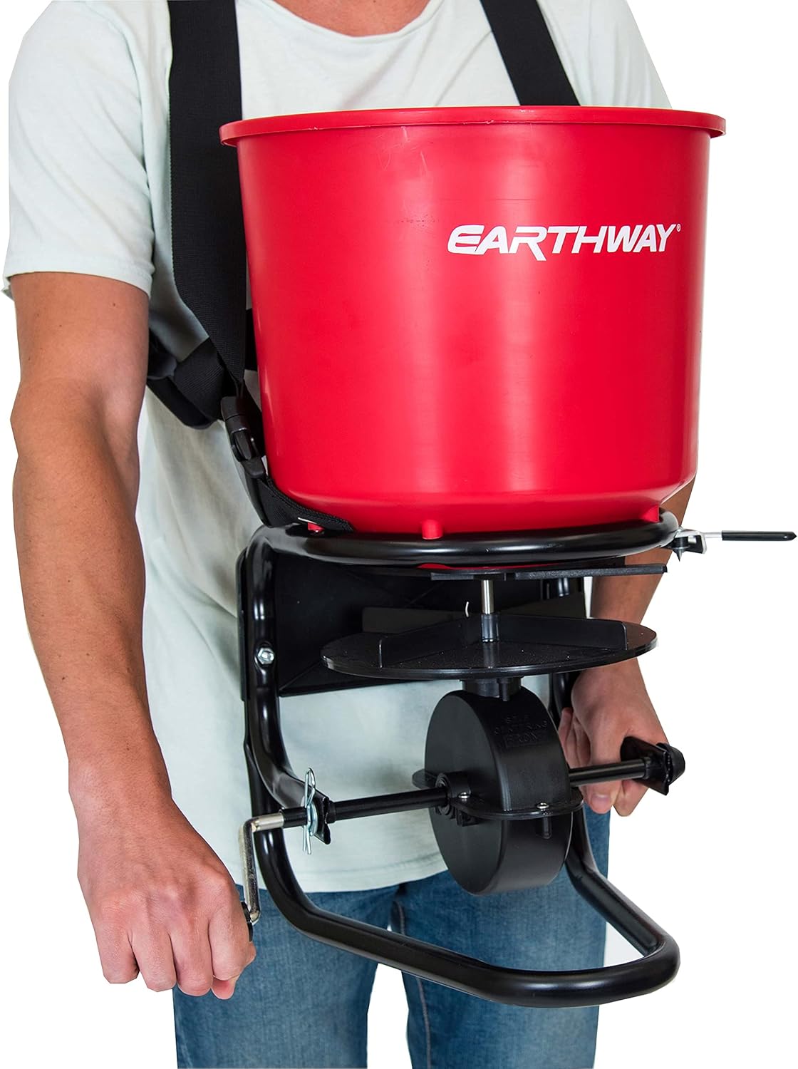 EarthWay 3100 Professional 40 LB Portable Chest Mount Hand Crank Broadcast Spreader Including Even Spread Technology, Comfortable & Adjustable Harness Strap and Rain Cover