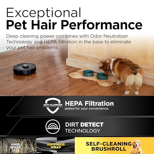 Shark RV2820AE Detect Pro Self-Empty Robot Vacuum with Bagless, 60-day Capacity HEPA Base, 3 Detect & React Technologies, Auto Deep-Clean on Carpets and Hardfloors, NeverStuck Tech, Wi-Fi Black/Bronze