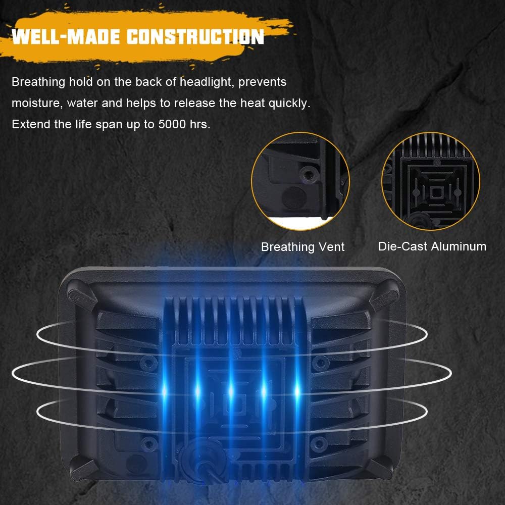 ROCCS PAIR 4x6 led Headlights with White/Amber Halo Sealed Beam For Trucks Chevro FD Freightliner Peterbil Kenworth Pick-up 4"x6" Replacement H4651 H4652 H4656 H4668 H6545 Pack of 2