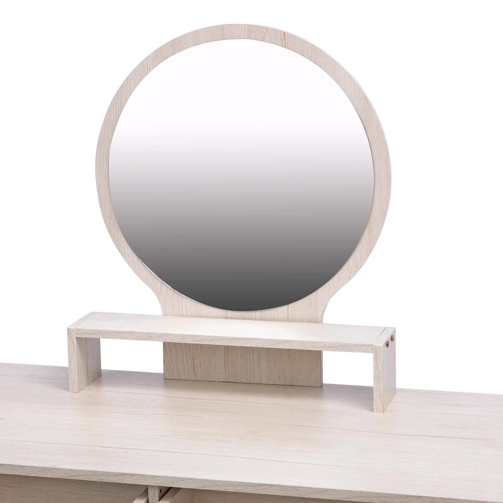 Ufurpie Makeup Vanity Table with Cushioned Stool,Large Capacity Storage Cabinet,5 Drawers,Large Round Mirror,Fasionable Makeup Furniture for Bedroom