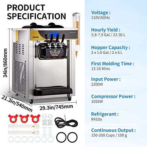 VEVOR Commercial Ice Cream Maker, Frozen Yogurt Maker for Restaurant Snack Bar