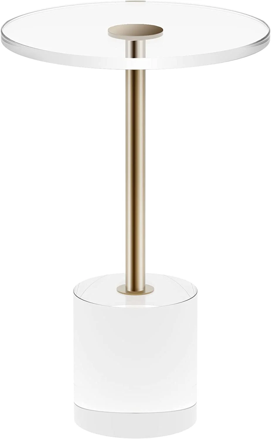 Superjoe Clear Acrylic Side Table, 13.8 x13.8 x 21.7 inches, Lucite Round Acrylic End Table with Gold Post, Accent Drink Martini Table for Living Room Bedroom Small Spaces, Easy Assembly