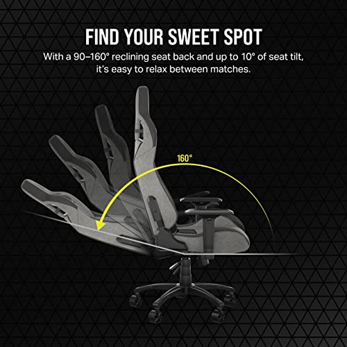 Corsair T3 Rush Fabric Gaming Chair (2023) – Racing-Inspired Design – Soft Fabric Exterior – Padded Neck Cushion – Memory Foam Lumbar Support – Adjustable Seat Height – Charcoal