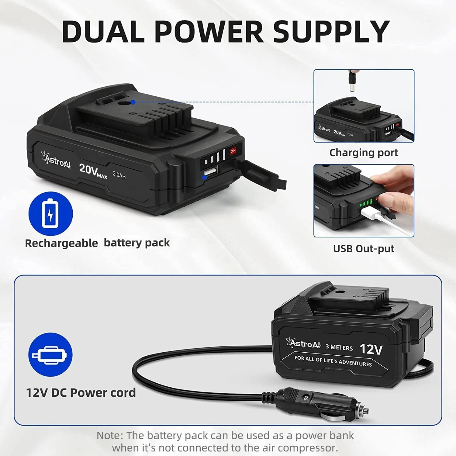 Car Auto Tire Inflator, 160 PSI Cordless Car Air Pump, with 20V Rechargeable Battery, Yellow, for Gift