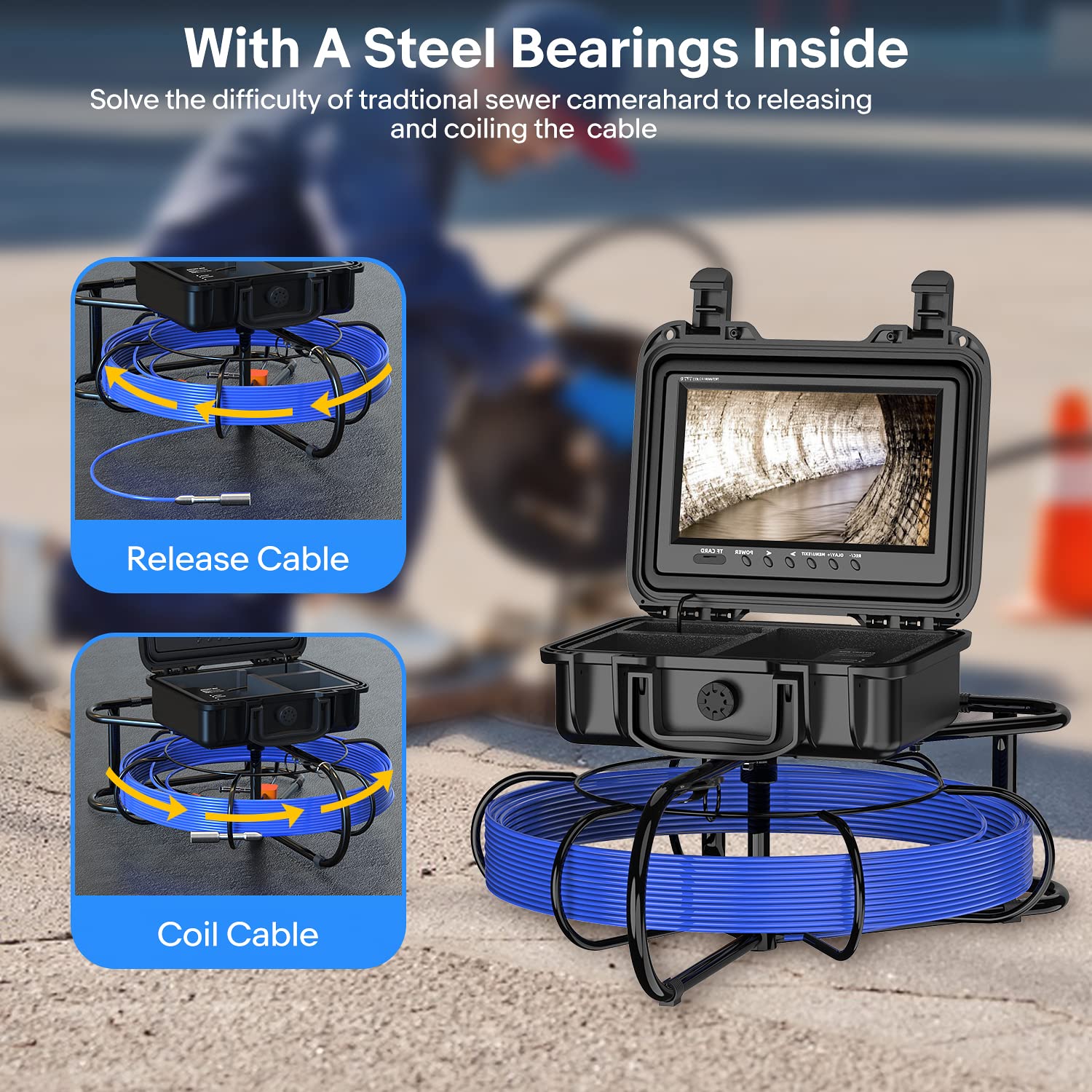 Oiiwak 100FT Sewer Camera with Cable Length Scale 9&rdquo; Screen 720P AHD Borescope Inspection Camera with 12 Adjustable LED Lights IP68 Waterproof Industrial Endoscope Snake Camera for Drain Pipe Plumbing