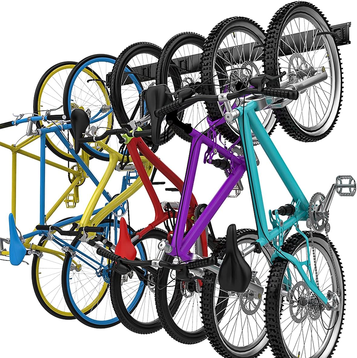 TORACK Bike Storage Rack, 6 Bike Rack Wall Mount Home and Garage Organizer, Vertical Bicycles Hanger Hooks for Indoor Space Saving
