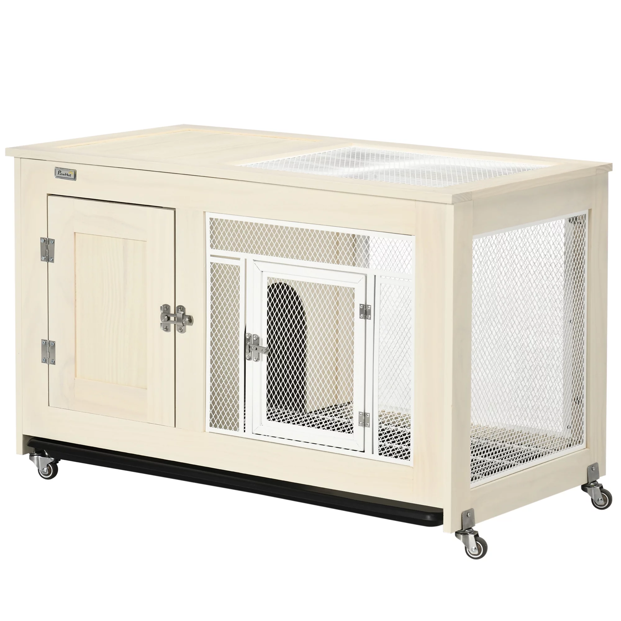 PawHut Small Rabbit Hutch Indoor Bunny Cage on Wheels, Rabbit Habitat - Curated Treasures Market