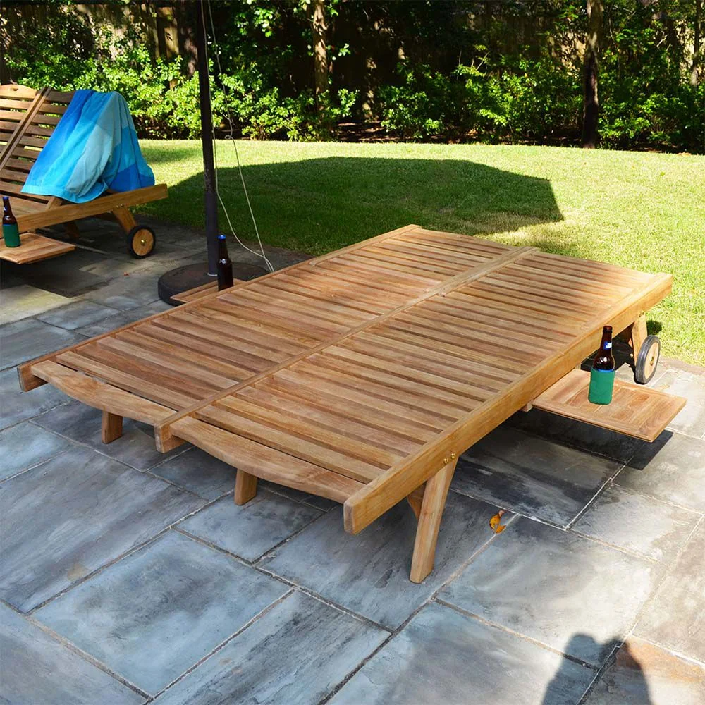 Titan Great Outdoors Grade A Teak Double Sun Lounger, Indoor Outdoor Solid Wood Patio Furniture