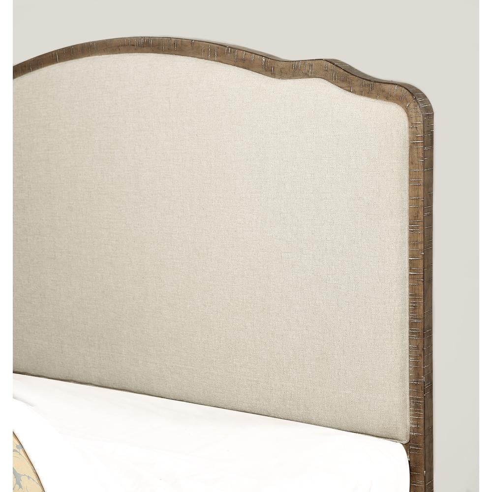 Madrona Burke Cream King Bed with Weathered Wood Framing, Headboard And Footboard Panels