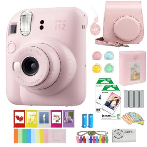 FUJIFILM INSTAX Mini 12 Instant Film Camera | Pastel Blue Bundled with INSTAX Mini Instant Film |40 Exposures + Instax Accessory Bundle + AA Batteries + Cleaning Cloth (10 Items)