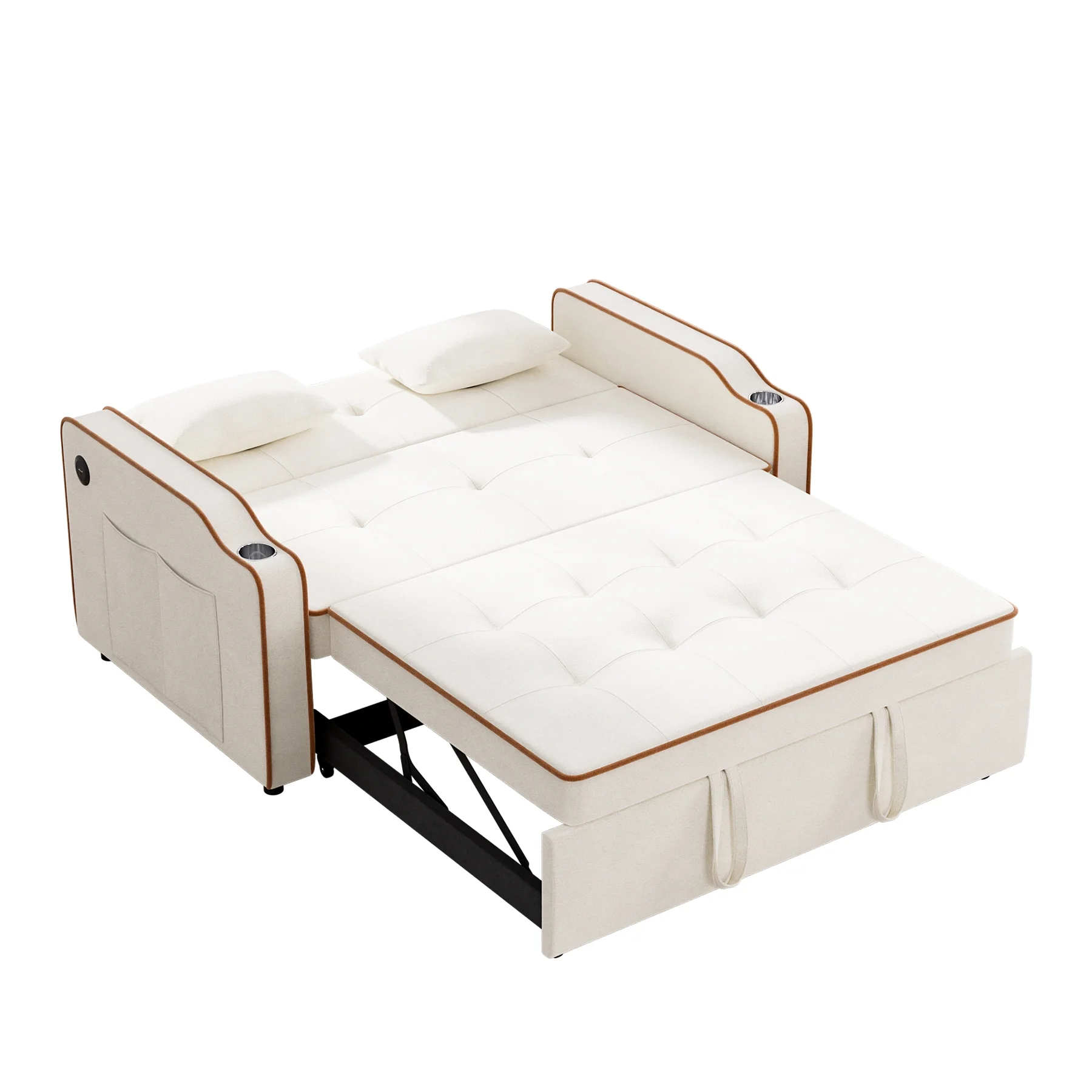 Rophefx 3 in 1 Convertible Sleeper Sofa Couch with Pullout Bed, Sherpa Loveseat Sofa with Storage and Pillows, Modern 2 Seater Futon Couch Bed for RV, Living Room, Bedroom and Small Space