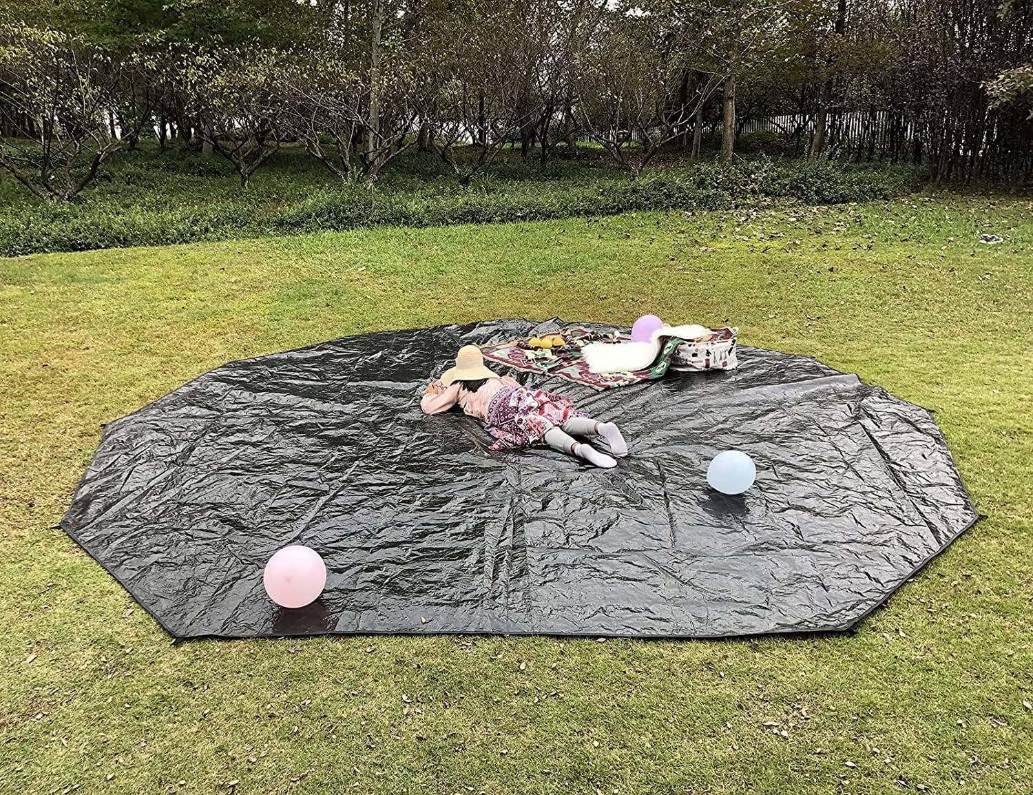CACKOK Bell Tent Footprint Mat Waterproof Groundsheet for Yurt Tent and Teepee Tent Portable Black Tarp for Picnic Camping