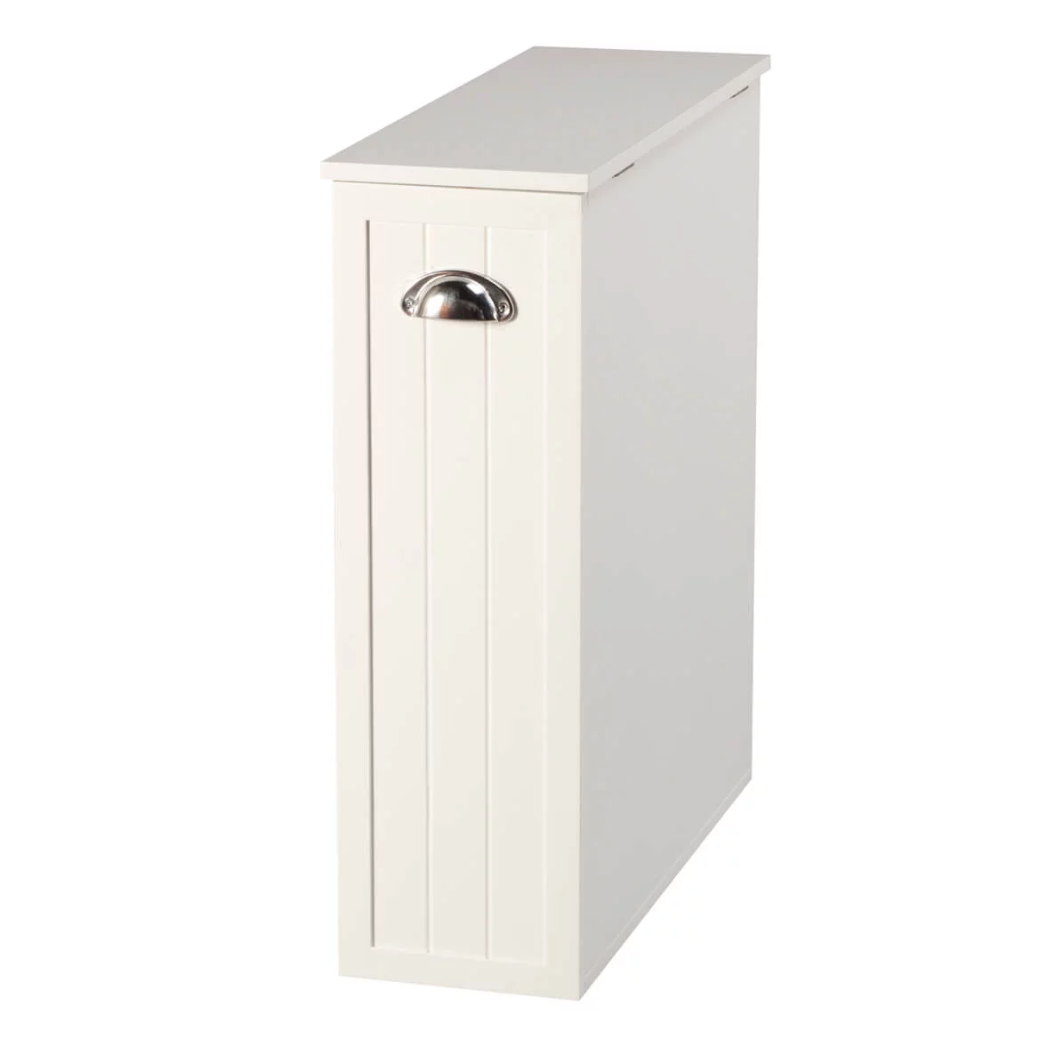 OakRidge Slim Bathroom Storage Cabinet with Slide-Out Shelf & Hinged Lid, 7-In. Wide, White