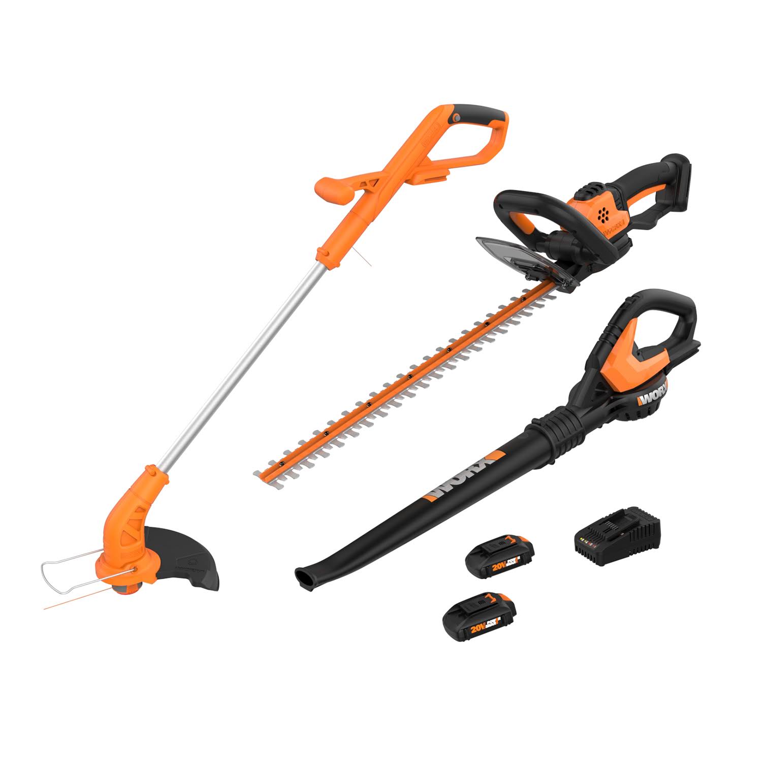 Worx WG910 2-in-1 String Trimmer and Edger, 22-inch Hedge Trimmer, Leaf Blower/Sweeper, 2 Battery Lawn Equipment Combo Pack - Megean