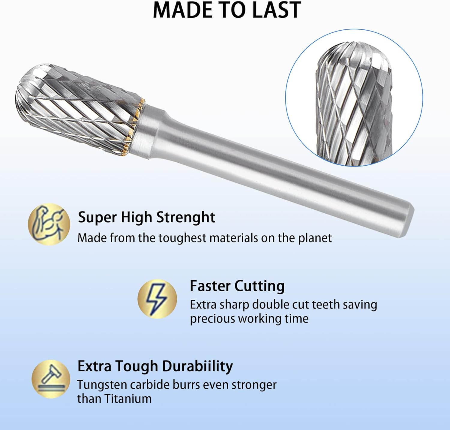 5PCS Double Cut Carbide Burr Set - 1/4 Inch Shank 10MM Head Die Grinder Bits Solid Carbide Rotary Burr File Set for Die Grinder Drill, Metal Carving,Polishing,Engraving,Drilling (Double Cut) Pack of 2
