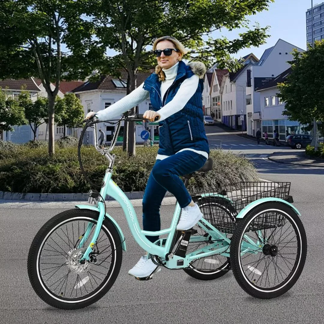 Docred 24" Electric Tricycle for Adults & Seniors,7 Speed 3 Wheel E-Bike with Large Basket/Low-Step Through Frame ,350W Motor 36V/10.4AH lithium bettery, 15.5MPH
