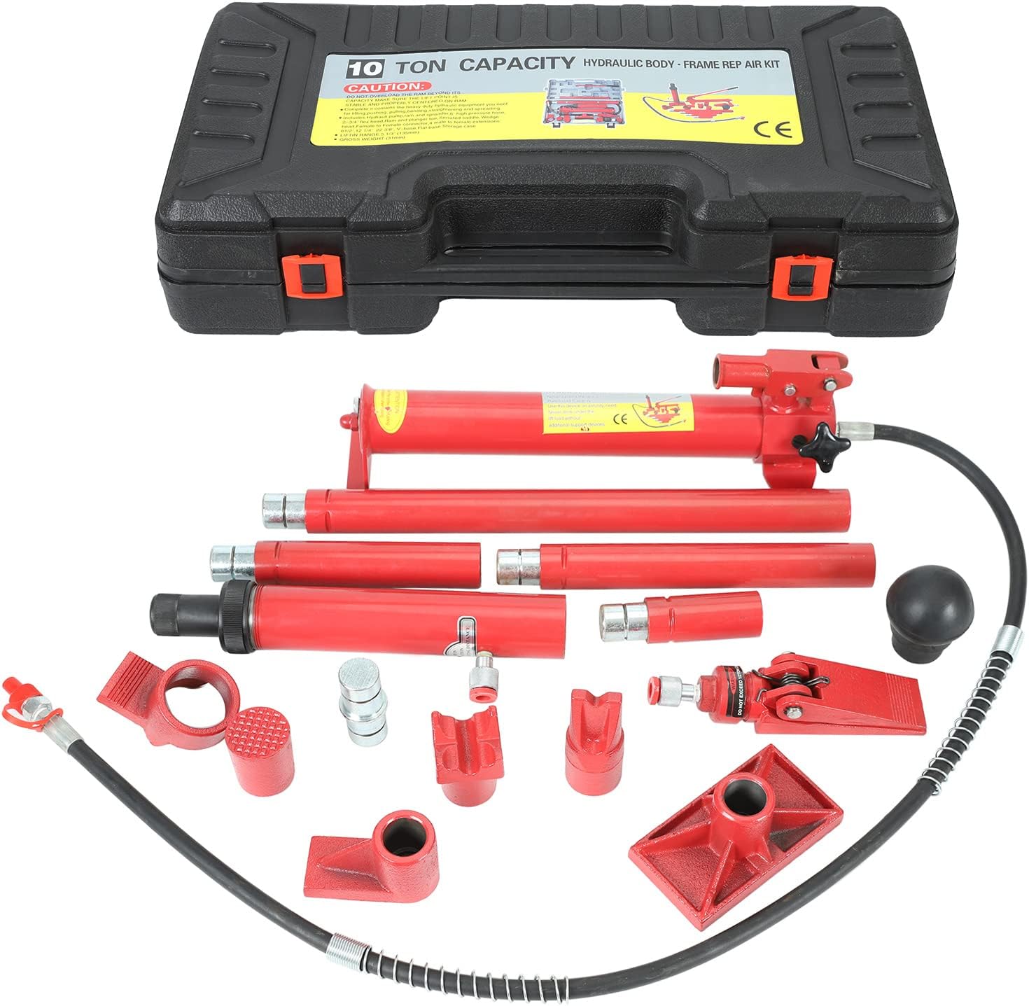 10 Ton Porta Power Kit - 2M(78.7 inch) Oil Hose Hydraulic Car Jack Ram for Loadhandler Truck Bed Unloader Farm and Hydraulic Equipment Construction - Red